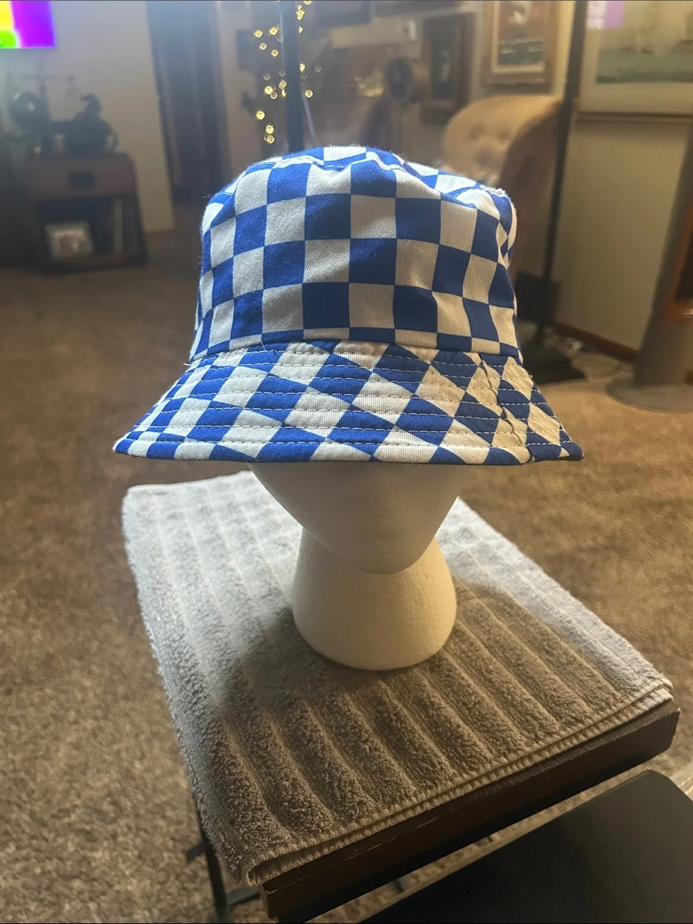 Kids Blue & White Checkered Bucket Hat - Casual Sun Hat